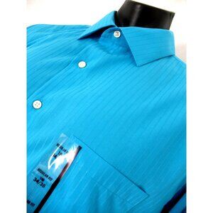 Van Huesen BLUE Lux Sateen, Pinstripes, men's shirt  size 18/34-35 Stretch. NWT